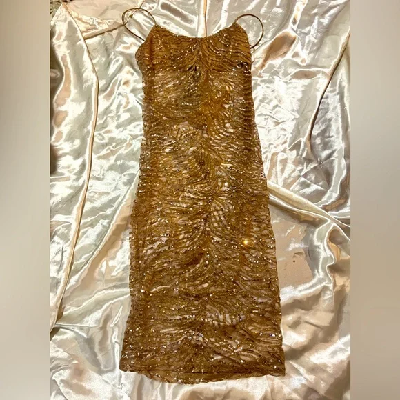 slim fit dress slacks Fashion Nova Womens Gold Metallic Maxi Dress Criss-Cross Back Straps S –  Picky Thrifter main image 1